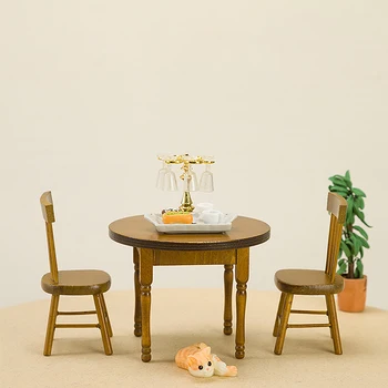 1Set domček pre bábiky, Dekorácie Mini Okrúhly Stôl Stoličky Nastaviť Nábytok Scény Model Foto Rekvizity