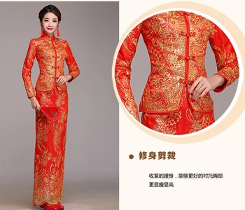 1set/veľa Čínsky štýl žena výšivky Cardigan dlho cheongsam satin long sleeve stand golier nevesta cheongsam