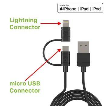 2 v 1, Micro USB + Blesk (Licencované spoločnosťou PFI Certifikované) Plnenie/Data Sync Kábel pre apple iphone ipad ipod a iné Li