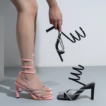 2022 Lete Nové dámske Fashion Vysoké Podpätky Drahokamu Sandále Sexy Vinutia Štýl dámskej Obuvi Otvorené Prst Vonkajšie Plus Veľkosť