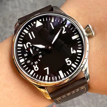 2023 Nové 44 mm Sapphire crystal alebo Minerálne sklo black dial eta6497 model Mechanického pohybu pánske hodinky svetelný Pilotné hodinky