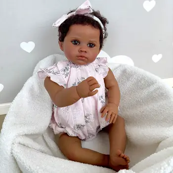 24 Palcový Realistické African American Baby Doll Batoľa Dievča, Tmavo Hnedej, Mäkké Silikónové Reborn Bábiky Deti Darček Rovnaké Ako Na Foto