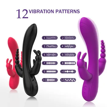 3 V 1 G-Spot Králik USB Vibrátor Pre Ženy Análne Dildo Upozorňuje Klitorisu Pošvy Masér Ženská Masturbácia, Dospelí 18 Sexuálne Hračky