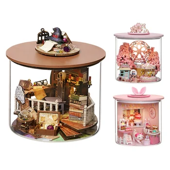 3D Miniatúrny domček pre bábiky Diorama Hračky DIY Drevený Dom Puzzle Model Ručné Miniatúrny domček pre bábiky s Furnitures Súpravy pre Deti