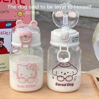 450Ml Y2K Hello Kitty Fľaša na Vodu Sanrio Kuromi Cinnamoroll Transparentné Slamy Pohár Melódie Jednoduché a Prenosné Plastové Poháre