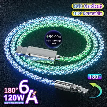 6A 120W RGB Gradient Osvetlenie, Nabíjací Kábel USB A Micro C180 Otočná Nabíjačka Vhodná pre Apple Nabíjací Kábel