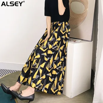 ALSEY Miyake Skladaný Sukne pre Ženy, Jar, Jeseň Nové 2023 Strednej dĺžky High-v strede zúžený Dizajn Slim Voľné Printclothes pre Ženy