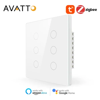 AVATTO Tuya Brasil 4x4 Zigbee Smart Switch,Dotykový Senzor Smart Home interruptor 4/6 Gang Light Switch Práce pre Alexa Domovská stránka Google