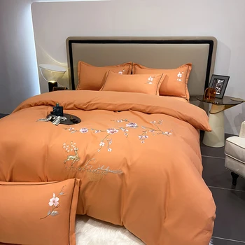Bavlna Čínsky Štýl, Výšivky Štyri Kus posteľná bielizeň uvedené vrátane obliečky kryt posteľ list a vankúš Orange