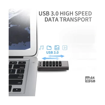 Bezpečný USB kľúč 64GB Šifrovaných USB Flash Drive Hardware Password Memory Stick s Tlačidiel U Flash Disk