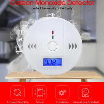 Detektor oxidu Uhoľnatého Zvuku A Svetla, Alarm Domácnosti Úniku Krytý CO Uhlie Plyn Dym LCD Displej