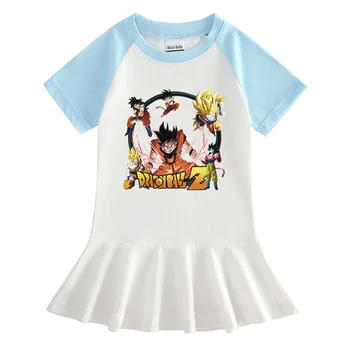 Dragon Ball Farbou detské Oblečenie Cartoon Pol-rukávy Dievčenské Šaty Cartoon Tenké Dieťa Zahraničných Štýl Skladaná Sukňa