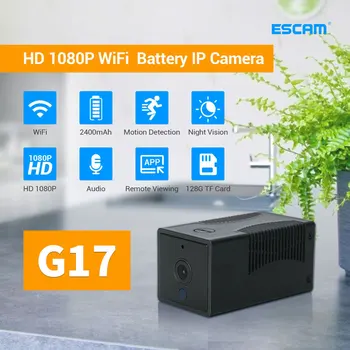 ESCAM G17 1080P Mini Wifi Fotoaparát Malé Nabíjateĺnou Batériou Napájaný Bezdrôtový KAMEROVÝ Bezpečnostný Dohľad Kamerou na Nočné Videnie Cam