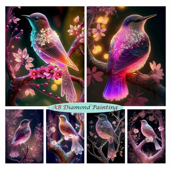 Farebné Vták 5D AB Diamond Maľovanie Fantasy Kvet, Strom Krajiny Výšivky Zvierat Cross Stitch Súpravy Wall Art Domova Darček