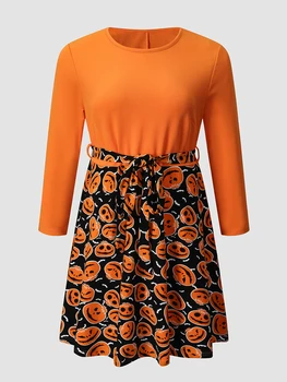 Finjani Plus Veľkosť dámske Šaty Halloween Dresse Najnovšie Oranžová Tekvica Hlavu Tlačiť Šaty Módne Štíhle Sexy Jeseň Zima Nové Ša