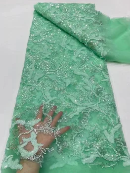 Francúzsko High-End Ručný Korálkové Čipky Textílie Nigérijský Výšivky 3D Korálky, Flitre Oka Textílie, Čipky Pre Svadobné Šaty
