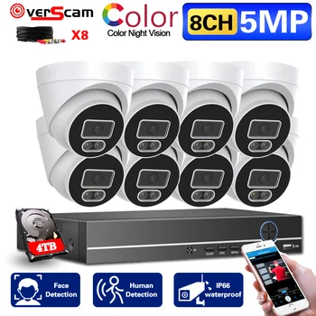 H. 265 5MP 8CH DVR Systém Detekcie Tváre Plné Farby Nočné Videnie, HD Analógové Kamery CCTV kamerový bezpečnostný Systém kit