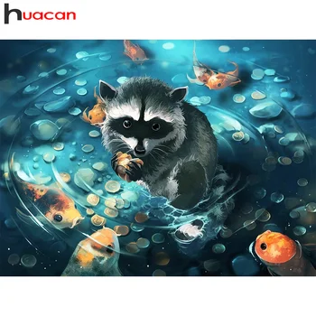 Huacan 5d Diy Diamond Maľovanie Mýval Ryby Domova Výšivky Mozaiky Zvieratá Vody Fantasy Obrázok Darček