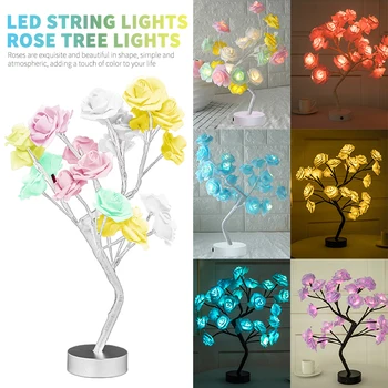 LED Lampa Ruže Kvet, Strom Tvar USB Port A batériové Dekoratívne LED stolná Lampa Pre Strany Valentína