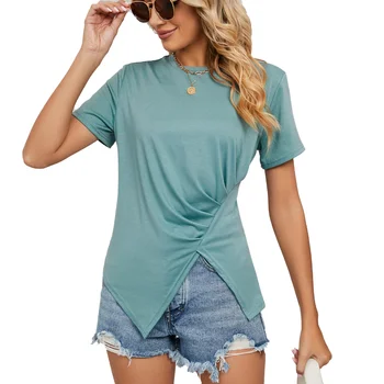 Letné Nové Oblečenie pre Ženy Farbou Voľné Kolo Krku Skladaný T-Shirt Top Košele, Topy pre Ženy Pro Výber Tričko Ženy