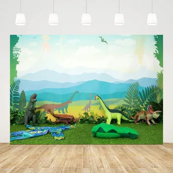 Mehofond Fotografie Pozadí Jungle Park Dinosaur Rysuje Horských Detskej Narodeninovej Party Zelené Pozadie Obrazovky Photo Studio