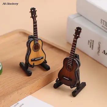 Mini Gitara model Miniatúrne Gitara Model Replika so Stojanom a v Prípade Mini Hudobný Nástroj Ozdoby domček pre bábiky Príslušenstvo