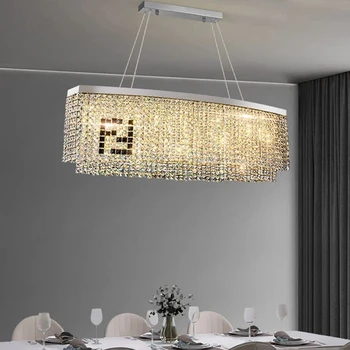 Moderné Crystal LED Osvetlenie Lustre Luxusné Obdĺžnikové K9 Závesné Zariadenie Svetlá Osobnosti Stravovanie Dizajnér Pozastavenie Lampa
