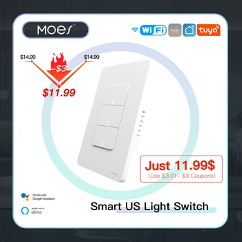 MOES Tuya Wi-Fi Smart Light Switch NÁS Jeden Pól Tlačidlo vypínač Pracovať S Alexa Domovská stránka Google Neutrálny Vodič Potrebné