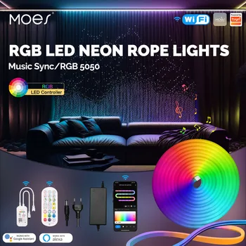 MOES Wifi Smart LED Neon Svetla Strip RGB Farebné Led Pásky Lampy, TV Podsvietenie, Home Party Dekor Pracovať s Alexa Domovská stránka Google EÚ