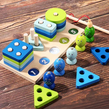 Montessori Drevené Hračky Magnetické Rybárske Hračky, Farba, Tvar Zodpovedajúce Drevené Puzzle Dosky Vzdelávacie Hračky pre Deti,