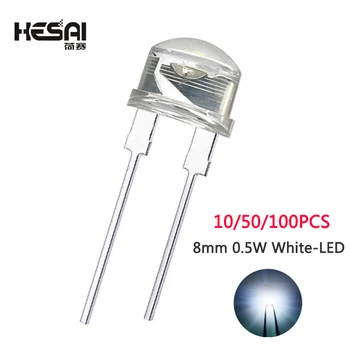 NOVÉ F8 8 mm 0,5 W 3.0-3.2 V Slamený klobúk LED, Super jasné Biele LED lampa Široký Uhol Transparentné LED Lampa LED Strawhat