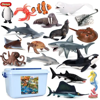 Oenux Tichom Zvieratá Playset Krab Shark Korytnačky, Chobotnice Beluga Ryby Model Akčné Figúrky Sealife Roztomilé Dieťa Sprcha Na Pláži Hračky Darček