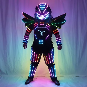 Pixelov Led Robot Vyhovovali Traje De Robota Plnú Zmena Farby Fáze Show Spevák Strán Výkon Nosiť Helmu s Laserovým Rukavice