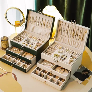 Prenosné Šperky Políčko, Veľkou Kapacitou Šperky Organizátor Displej Šperky Prípad Tlačidlo Kožené Skladovanie Luxusné Jewelers Storager