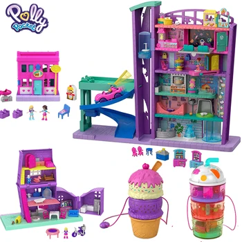 Pôvodné Polly Pocket Polly Mega Mall Doll House Príslušenstvo bytového Nábytku Dievčatá, Hračky pre Deti Playset Nákupné Centrum Darček