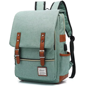Retro laptop backpack s USB nabíjací port, nepremokavé cestovný batoh, mužov a žien školské tašky, prispôsobiteľné logo