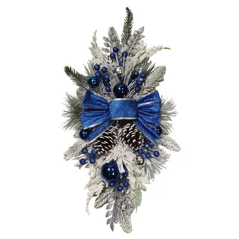 Rustikálny Vianočné Domova Modrej A Bielej Zložky S Manželskou Pinecone Veniec