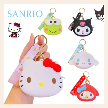 Sanrio Hello Kitty Keychain Kawaii Kuromi Cinnamoroll Moje Melódie Komiksu, Anime Zips, Malé Peňaženky Môžete Dať Slúchadlá Prívesok