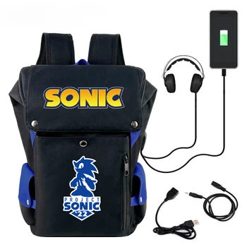 Sonic Periférne Batoh Cartoon Nabíjanie pomocou pripojenia USB Tlačiť Bežné Počítač Taška Cestovná Taška Vedro Vrece