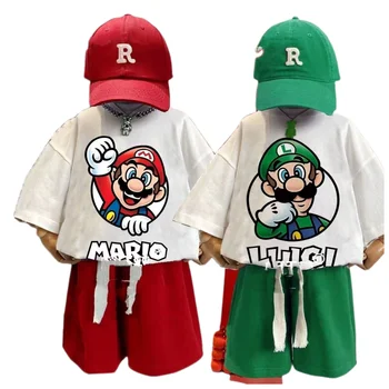 Super Mario Kawaii oblečenie sadu letných detských kreslených vzor anime creative T-shirt top bavlna-krátke rukávy darček k narodeninám