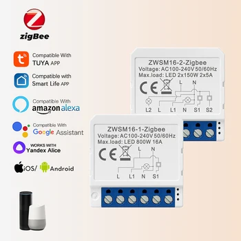 Tuya Zigbee Mini Smart Switch 1/2/3/4 Gang APLIKÁCIU Diaľkové Ovládanie Istič Module Support 2 Spôsob DIY Pracuje S Alexa Domovská stránka Google