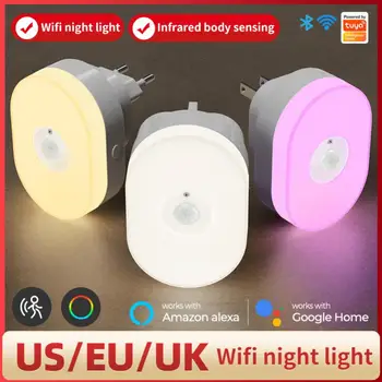 WiFi Tuya Smart LED Nočné Svetlo PIR Snímač Pohybu Svetla EÚ a USA, UK, Zapojte Nástenné Svietidlo Teplá Biela RGB Izba App Hlas Alexa Googl