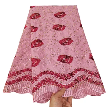YQOINFKS Vyšívané Swiss Voile Čipky Textílie s Kamienkami 5 Metrov Bavlnenej látky Ženy, Svadobné Šaty Nigérijský Lete KY-5093