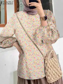 ZANZEA Moslimských Vintage Tlačených Topy Islamské Oblečenie Žien Príčinné Dlhý Rukáv, Blúzky, Ramadánu Hidžáb Tričko Voľné Pracovné Blusas Mujer