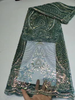 Zelená Nigérijský Ťažké Korálkové Čipky Textílie Luxusný Dubaj Tylu Výšivky, Čipky Textílie pre Večerné Šaty Svadobné Tkaniny