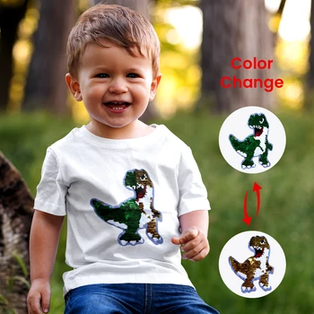 Zmena farby Dinosaura T-shirt pre Deti Chlapcov Bavlnené Tričká Topy Krátkym Rukávom Letné detské Oblečenie pre Chlapcov vo veku 4-12 Rokov