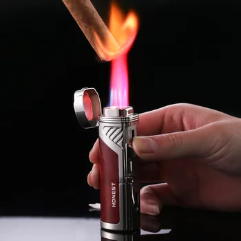 Štyri Plameň Jet Cigaru Pochodeň Ľahšie Naplniteľné Bután Plynu Ľahšie Vetru Vintage Spray Gun Metal Cigaretový Zapaľovač Fajčiar darček